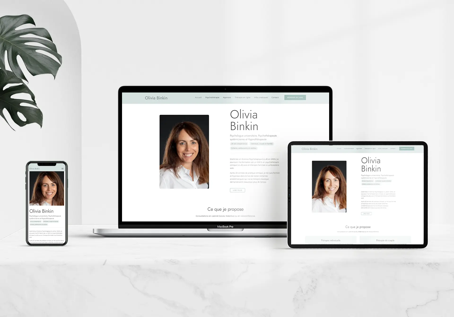 Olivia Binkin : Site Web Moderne pour Cabinet de Psychologie, Optimisé SEO
